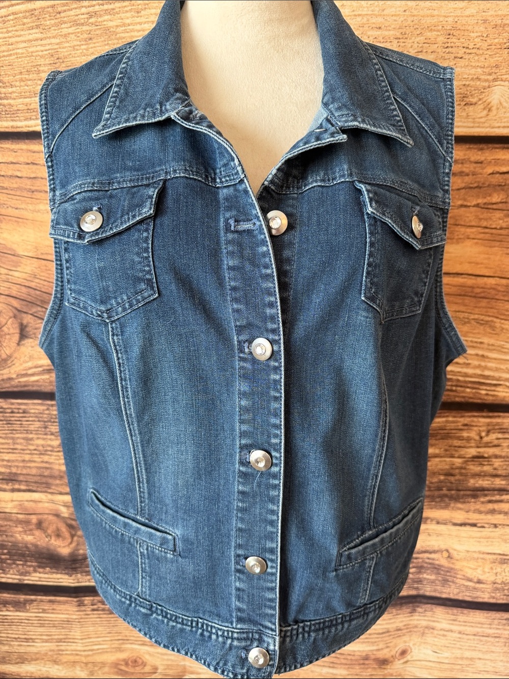 Chico's Indigo Denim Sleeveless Button-Front Vest